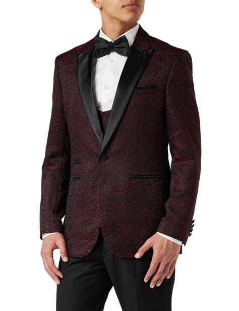 Brian Floral Jacquard Print Red Tuxedo Jacket With Waistcoat Uk