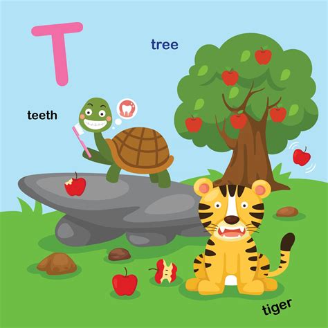 Illustration Isolated Alphabet Letter T Teeth Tiger Tree Vector