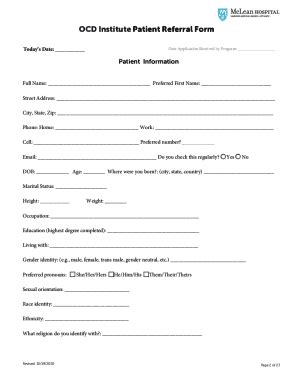 Fillable Online OCD Institute Patient Referral Form Fax Email Print