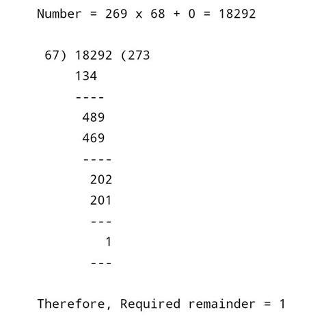 A No Divided By 68 Gives The Quotient 269 And Remainder Zeroif The Same