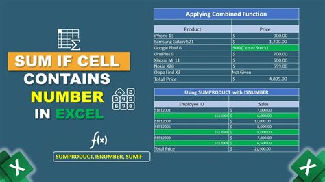 How To Sum If Cell Contains Number In Excel Youtube