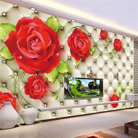 Custom Classic Photo Wallpaper 3d Embossed Soft Pack Red Rose Beautiful Flower Mural Living Room