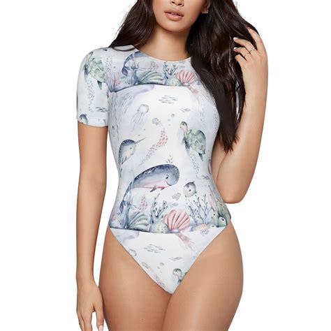 Easygdp Sea Animals Women's One-Piece Swimsuit Slim Fit Crew Neck