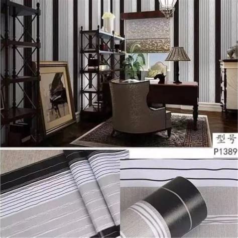 Jual Wallpaper Dinding Ukuran Cm X M Motif Salur Hitam Abu