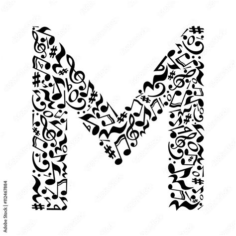 M letter made of musical notes on white background. Alphabet for art ...