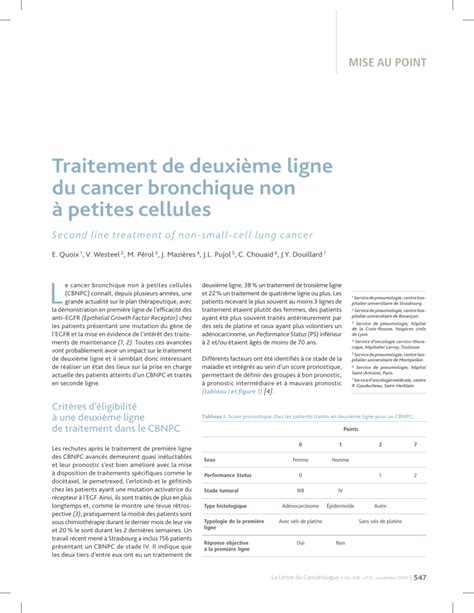 L Traitement de deuxième ligne du cancer bronchique non à petites cellules