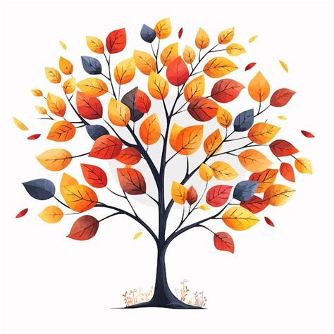 Colorful Fall Illustration Of Autumn Tree Isolated On White Premium