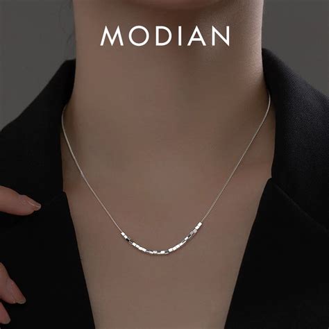 Modian 925 Sterling Silver Slide Block Sparkling Necklace Basic Chain