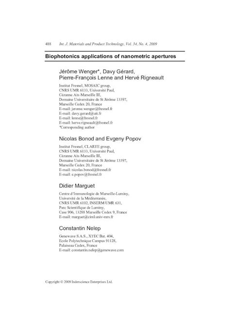 (PDF) Biophotonics applications of nanometric apertures · biotechnology. Applications range from ...