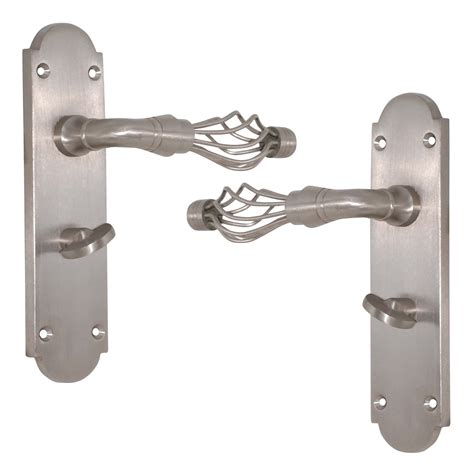 Satin Nickel Effect Internal Straight Bathroom Door Handle 1 Set Departments Diy At Bandq