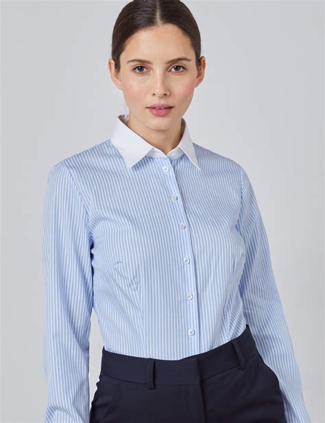 Easy Iron Cotton Bengal Stripe Executive Womens Fitted Shirt With