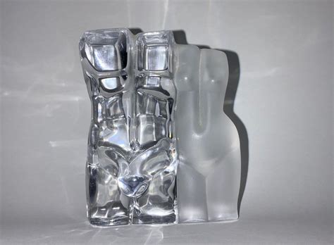 French Art Glass Nancy France Nude Figurine Sculpture Male Female Torso Bodily Form Modern Art