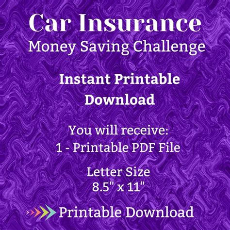 Car Insurance Savings Challenge Printable For Auto Insurance Etsy