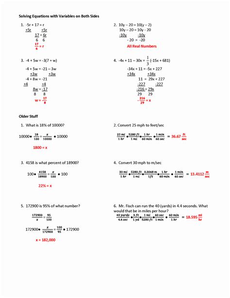 Linear Equations Answers Worksheets