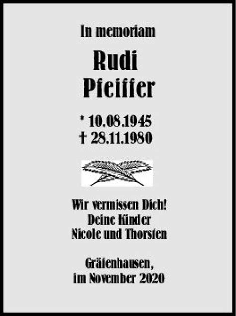 Traueranzeigen Von Rudi Pfeiffer Vrm Trauer De