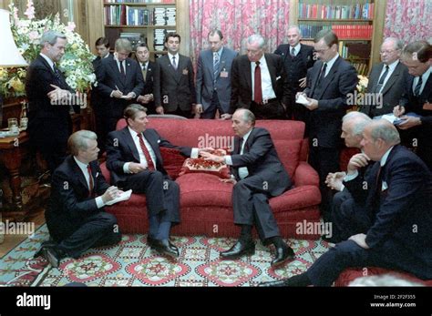 President Ronald Reagan meeting with Soviet General Secretary Mikhail ...