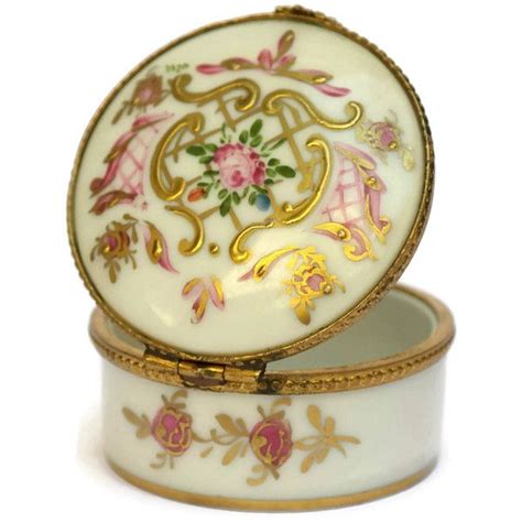 Hand Painted Limoges Porcelain Pill Box Hinged Trinket Box