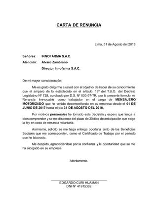 Modelo Carta De Renuncia Pdf