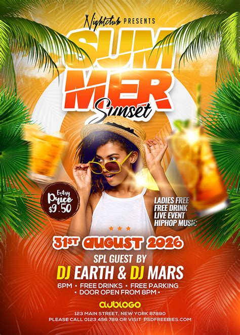 Summer Sunset Party Flyer Psd Template