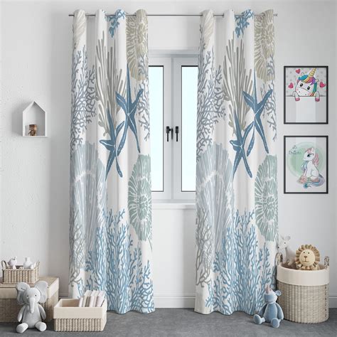 Nautical Coastal Curtains Coral Pattern Beach Themed