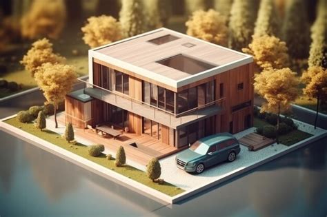 Premium Ai Image Modern House Exterior Drone View