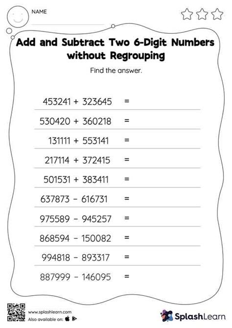 Add And Subtract Two 6 Digit Numbers Without Regrouping Horizontal