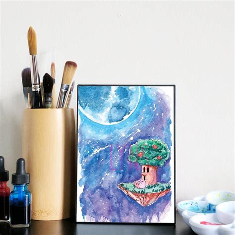 Kirby And Apple Tree Space Galaxy Watercolor Art Print Etsy