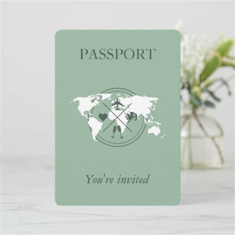 Sage Green Passport Destination Wedding Invitation Zazzle