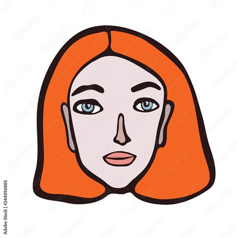 Minimalistic Linear Female Portrait Red Haired Girl Pink Face With