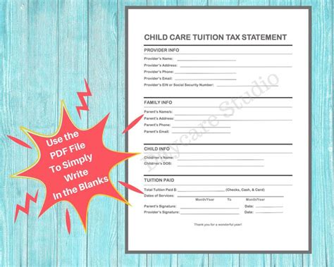 Daycare Tax Statement Childcare Center Printable End Of The Year