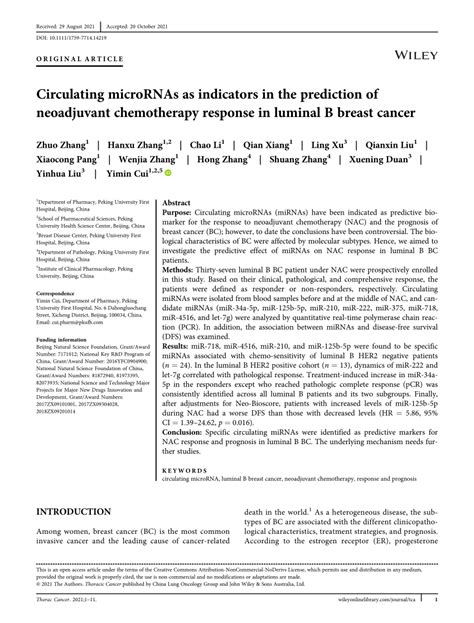 PDF Circulating MicroRNAs As Indicators In The Prediction Of