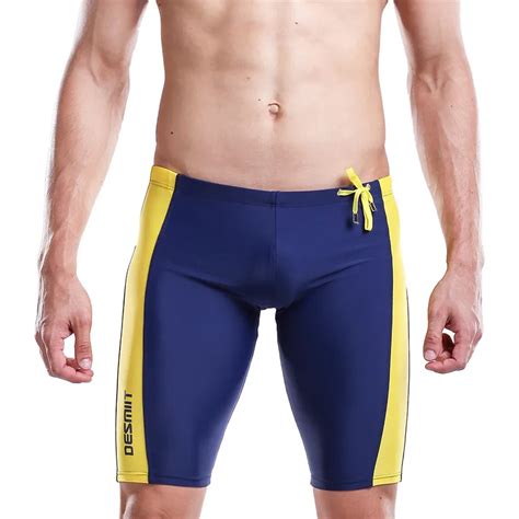 Desmiit Brand Mens Swimwear Swimming Trunks Boxer Sexy Tight Swim Long Bathing Shorts Man Sport