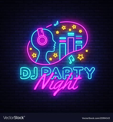 Dj party neon sign night design Royalty Free Vector Image