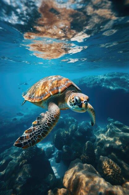 Premium Photo Sea Turtle Swimming Underwater Generative Ai