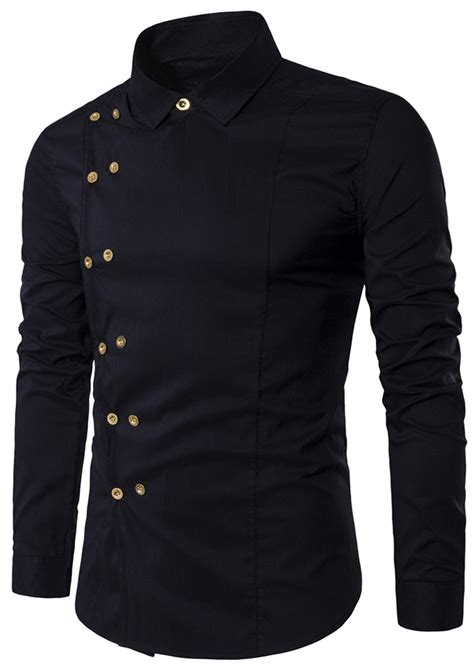 Turndown Collar Double Breasted Long Sleeve Shirt Long Sleeve Shirt