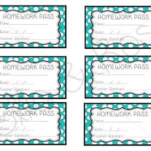 Homework Pass Template Digital Download sheet of 6 - Etsy