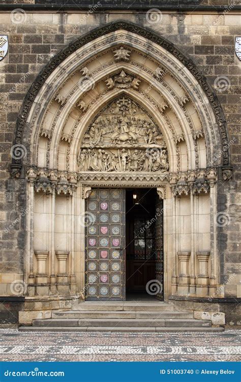 Gothic Entrance Portal Of The Visegrad Cathedral In Prague Stock Photo