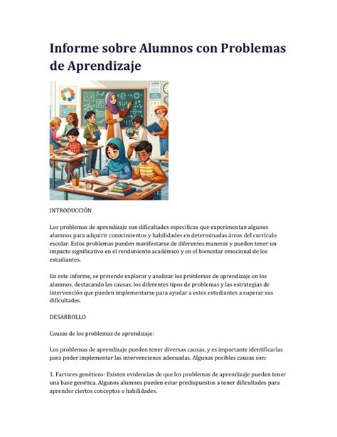 Informe Sobre Alumnos Con Problemas De Aprendizaje 2025