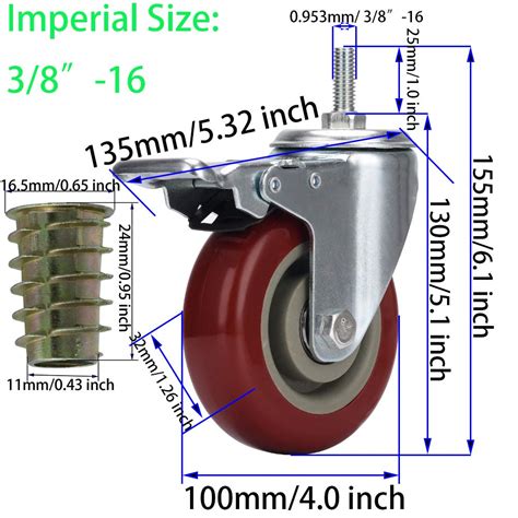 Dicasal Inch Heavy Duty Stem Casters Degree Swivel Durable Wheels