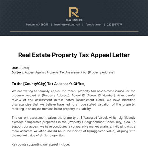 Free Real Estate Property Tax Appeal Letter Template Edit Online