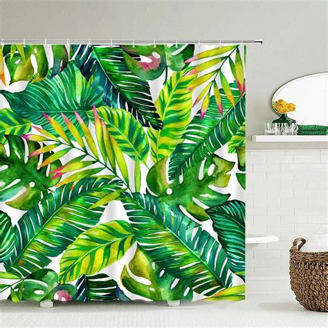 Tropical Green Plants Palm Leaves 3d Printed Shower Curtains Waterproof