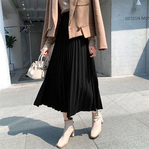 Xpqbb Elegant Chic Pleated Skirts For Women Autumn Winter Vintage All