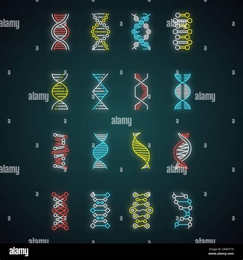 Dna Helix Neon Light Icons Set Deoxyribonucleic Nucleic Acid