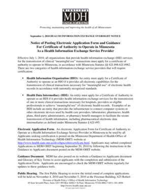 Fillable Online Health State Mn 9 1 2010 Notice Of Posting Electronic