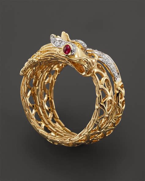 John Hardy 18k Gold Naga Diamond Pavé Dragon Coil Ring With African