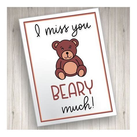 I Miss You Card I Miss You Beary Much Pun Card With Teddy Etsy Miss