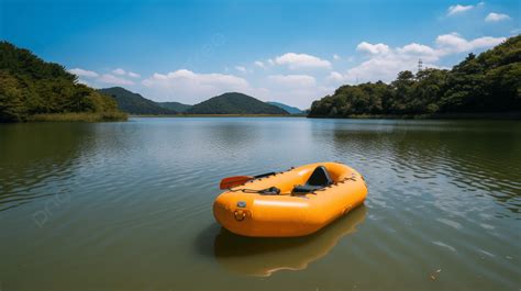 Fondo La Balsa Amarilla Está Sentada En El Lago Fondo Un Kayak