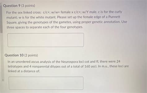 Solved Question 9 3 Points For The Sex Linked Cross C C