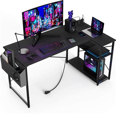 Tiqlab Small Computer Desk With Power Outlets Inch L Shaped Desk