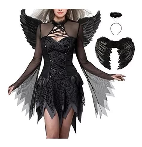 Nova Fantasia De Anjo Preto Alado Para Festa De Halloween